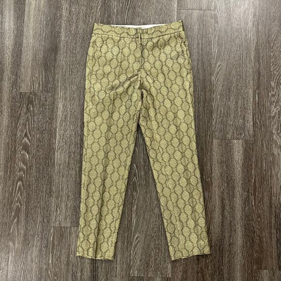 Stella McCartney Gold Metallic Jacquard Brocade Trousers Small High Rise Pants - Picture 2 of 16